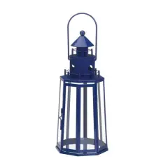 13.5" Blue Lighthouse Hanging Candle Lantern