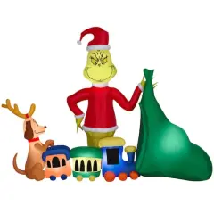 6.5ft. Airblown&reg; Inflatable Christmas Grinch Putting Train in Santa Sack