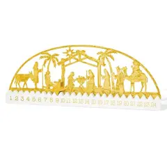 Glitzhome&reg; 23.5" Wooden & Metal Gold Foil Nativity Countdown Calendar D&eacute;cor