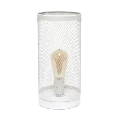 Simple Designs 13" Mesh Cylindrical Steel Table Lamp White