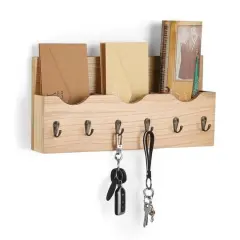 NEX&trade; Brown Wall Mounted Mail Holder & Organizer with 6 Key Hooks