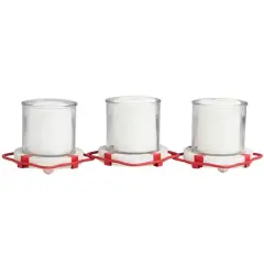 Red Metal Distressed 3-Linked Buoy Candle Holder with White Wood Accents