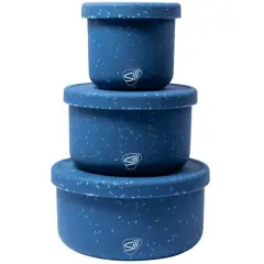 Silipint&reg; 3-Piece Silicone Lidded Bowl Set Speckled Blue