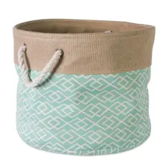 Small Aqua Burlap Diamond Round Bin