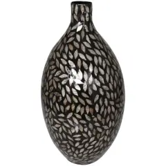 22" Black Mother of Pearl Handmade Mosaic Floral Inspired Vase