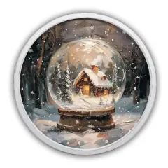 Forest Snowglobe Cabin 20" x 20" Round White Framed Print