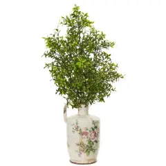 26" Boxwood Artificial Plant in Floral Print Vase