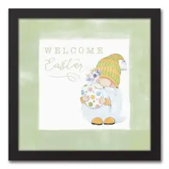 Welcome Easter Gnome 12" x 12" Black Floating Framed Canvas