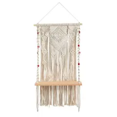 2.5ft. x 1.5ft. Bohemian Macrame Wall Hanging with Wooden Shelf