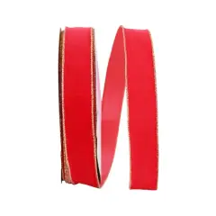 The Ribbon Roll 1.375" x 50yd. Velvet Wired Ribbon Hot Red/Gold