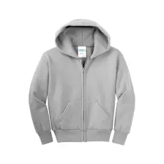 Port & Company&reg; Youth Core Fleece Full-Zip Hooded Sweatshirt Ash