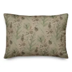 Pinecones & Greenery on Brown Rectangle Throw Pillow