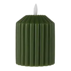 4" Ribbed Wax LED Pillar Candle by Ashland&reg; Green