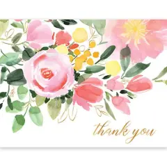 JAM Paper Watercolor Flower Bloom Everyday Thank You Card Set, 20ct.