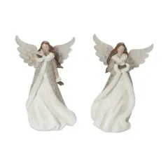 Winter Angel Figurine with Bird Accent Set