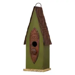 Glitzhome&reg; 13" Hanging Distressed Wood Garden Birdhouse Green