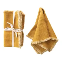 Hello Honey&reg; Mustard Square Linen Blend Napkin with Fringe Trim, 4ct.