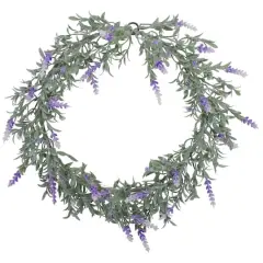 16" White LED Lighted White & Purple Lavender Artificial Spring Wreath