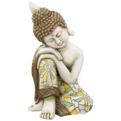 17" Resting Mosaic Buddha Outdoor Ceramic Garden Statue