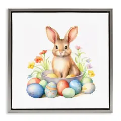 Stupell Industries Easter Bunny & Eggs Floater Framed Art Gray