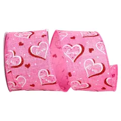 Reliant 2.5" x 10yd. Pink Love Heartbeat Glitter Wired Ribbon