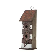 Glitzhome&reg; 14.5" Brown & White Pallet Distressed Birdhouse