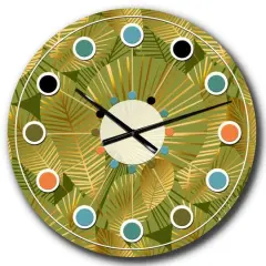 Designart 'Golden Leaves I Mid-Century Modern Wall Clock