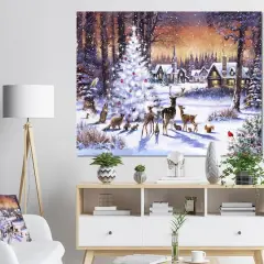 Designart Christmas Woods with Deer, Buck & Owl Canvas Art