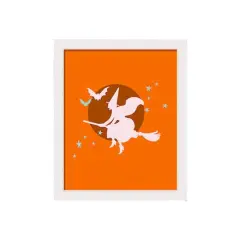 Flying Witch White Framed Print Wall Art