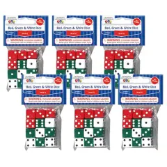 Learning Advantage&trade; Red, Green & White Dot Dice, 6 Packs of 12