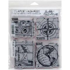 Stampers Anonymous Tim Holtz&reg; Travel Blueprint Cling Stamps