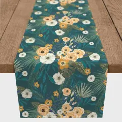90" Tropical Floral Cotton Twill Runner Teal