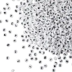 White & Black Number Acrylic Circle Craft Beads, 7mm by Bead Landing&trade;