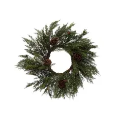 Hello Honey&reg; 28" Green Round Faux Cypress Wreath with Pinecones