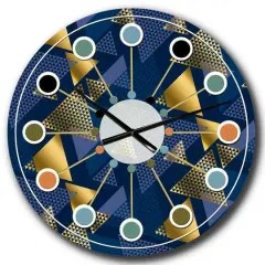 Designart 'Retro Luxury Waves In Gold And Blue Ix Mid-Century Modern Wall Clock