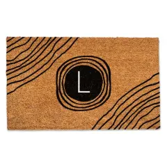 Black Monogram Circle Natural Coir Doormat L