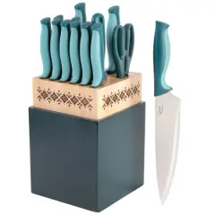 Spice by Tia Mowry Savory Saffron Teal 14 Piece Cutlery Set