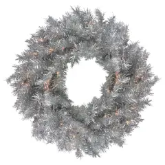 24" Pre-Lit Silver Tinsel Artificial Christmas Wreath