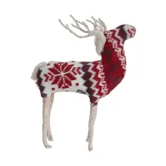 Hello Honey&reg; 9" Red, Cream & Black Cotton Knit & Wire Reindeer with Faire Isle Pattern