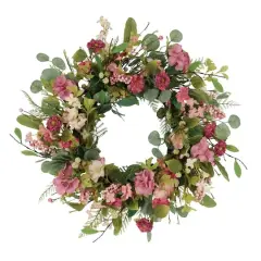 24" Pink Mum & Hydrangea Floral Spring Wreath