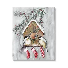 Stupell Industries Holiday Stockings Birdhouse Perched Canvas Wall Art