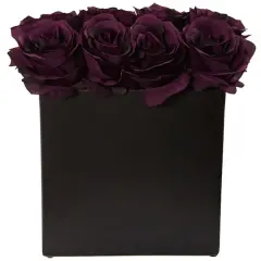 Rose Arrangement In Black Square Vase Purple Elegance