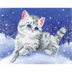Diamond Dotz&reg; Intermediate Kitten in the Snow with Frame Diamond Painting Kit