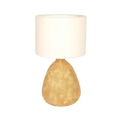 Hello Honey&reg; 26.5" Beige Round Textured Stoneware Table Lamp with Natural Linen Shade