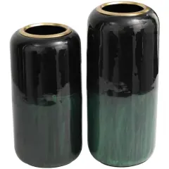 Metal Colorblock Abstract Vase with Paint Streak Designs and Gold Accents Set Green