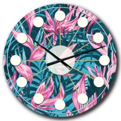 Designart 'Handdrawn Tropical Flowers Mid-Century Modern Wall Clock
