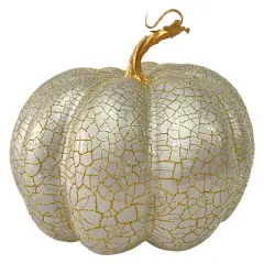 12" Champagne Gold Crackled Fall Harvest Pumpkin Decoration