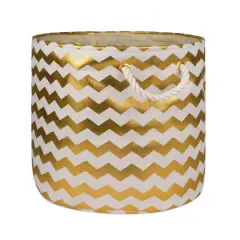 DII&reg; 15" Round Chevron Fabric Bin Gold