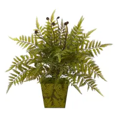 19" Fern in Green Planter