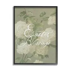 Stupell Industries Easter Blessings Sentiment Vintage White Hydrangea Florals Green Framed Giclee Art Black
